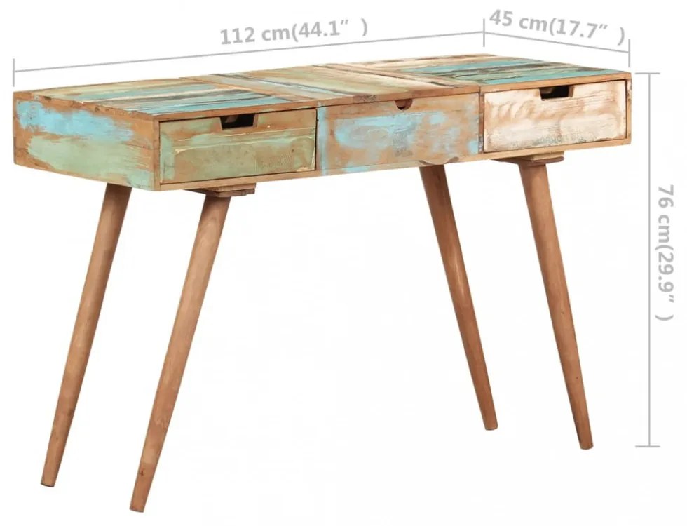 tömör újrahasznosított fa fésülködőasztal tükörrel 112x45x76 cm