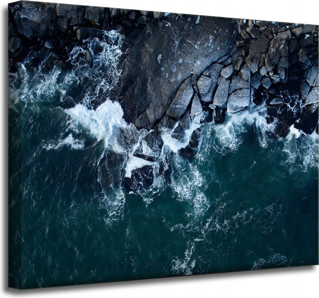 Vászonkép Természet Hullámok Tenger Sziklás Tengerpart Kék Víz 50x40