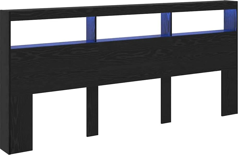 vidaXL Fejtámla polcokkal Fekete tölgy 220 x 17 x 102 cm Faanyag