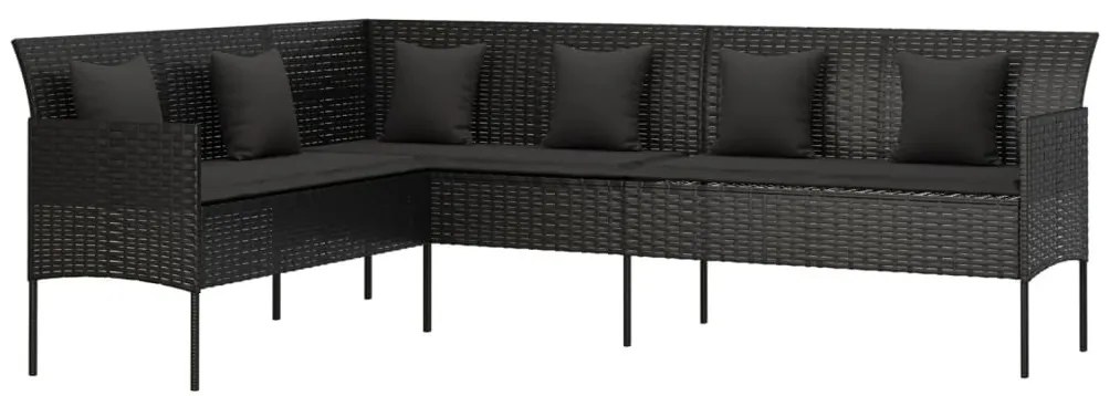 6 részes fekete polyrattan kerti étkezőgarnitúra párnákkal
