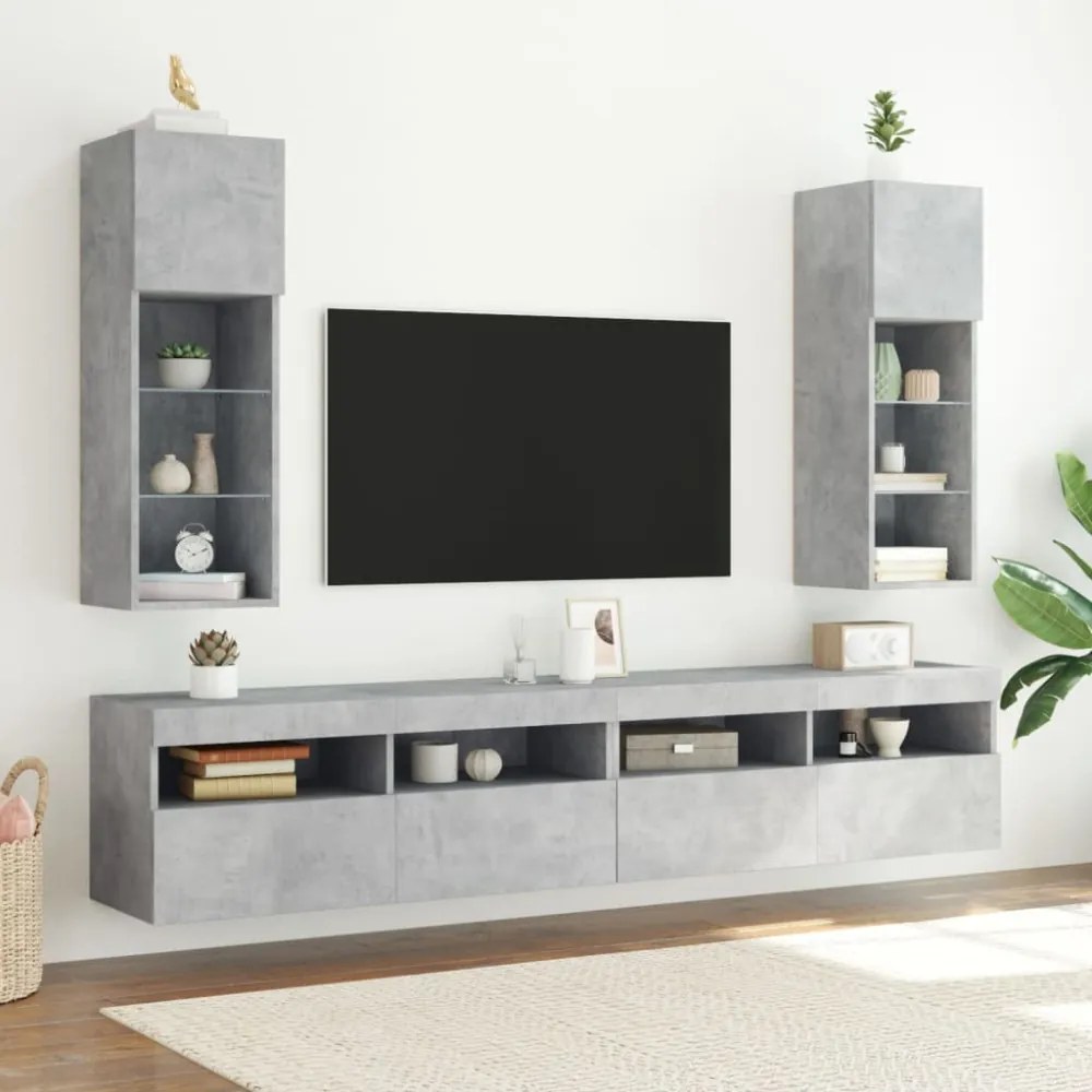 2 db betonszürke TV-szekrény LED-világítással 30,5 x 30 x 90 cm
