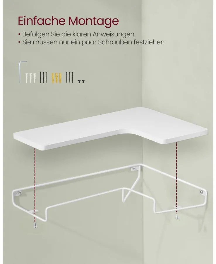 Lebegő polcok, 2 darabos készlet, l-alakú sarokpolc falra fehér színben