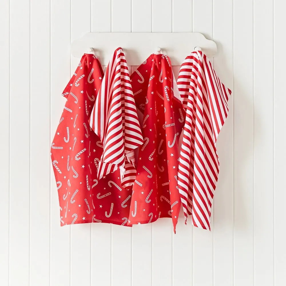 Pamut konyharuha szett karácsonyi mintával, 4 db-os 50x70 cm Candy Cane – Catherine Lansfield