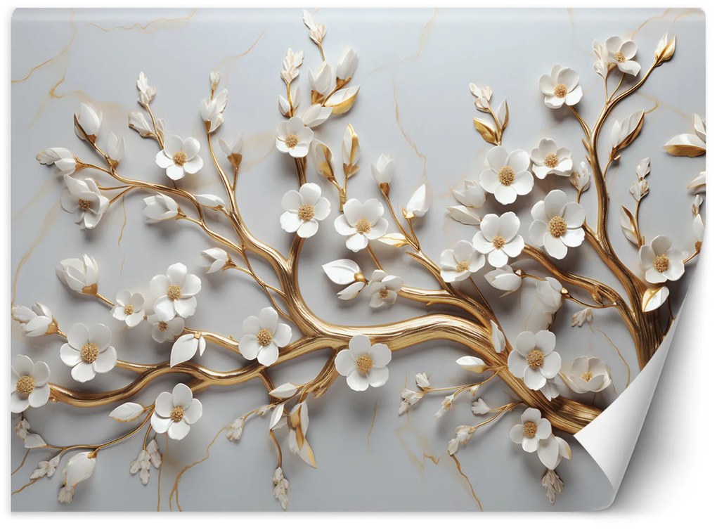 Gario Fotótapéta Arany ág fehér magnólia virágokkal Anyag: Vlies, Méret: 300 x 210 cm