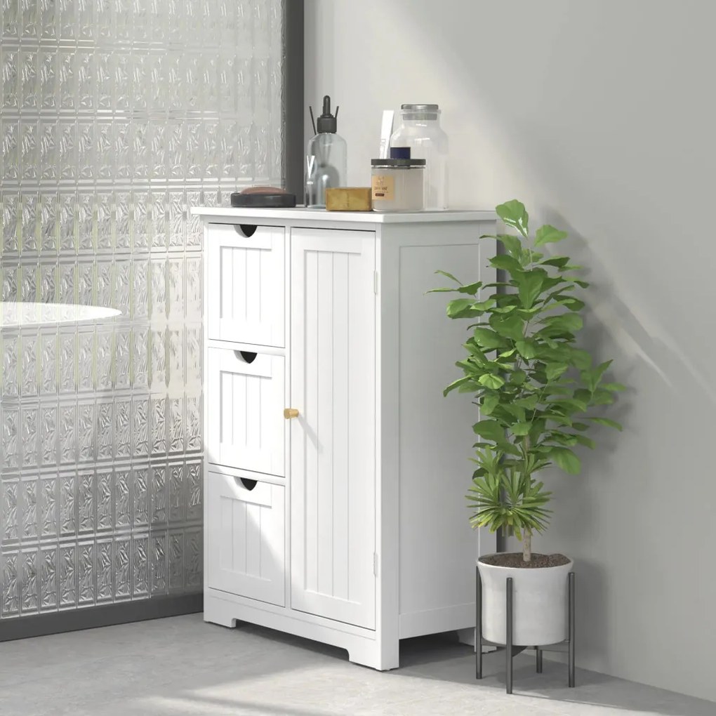 HOMCOM Fürdőszobaszekrény, fiókos komód, 3 fiók, polc, MDF, 60 x 30 x 80 cm, fehér