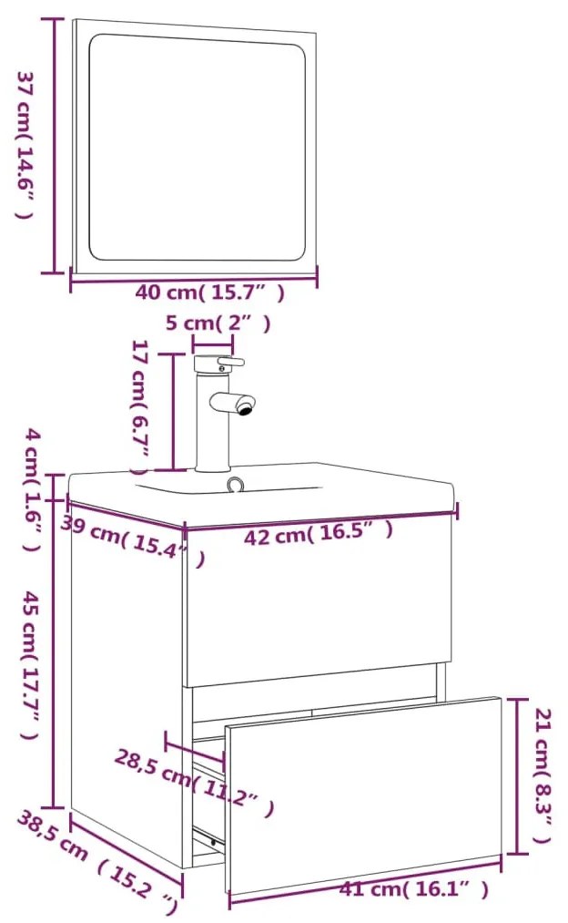 szürke sonoma színű szerelt fa fürdőszobai bútorszett