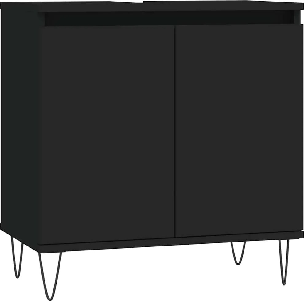 vidaXL fekete szerelt fa mosdószekrény 58x33x60 cm
