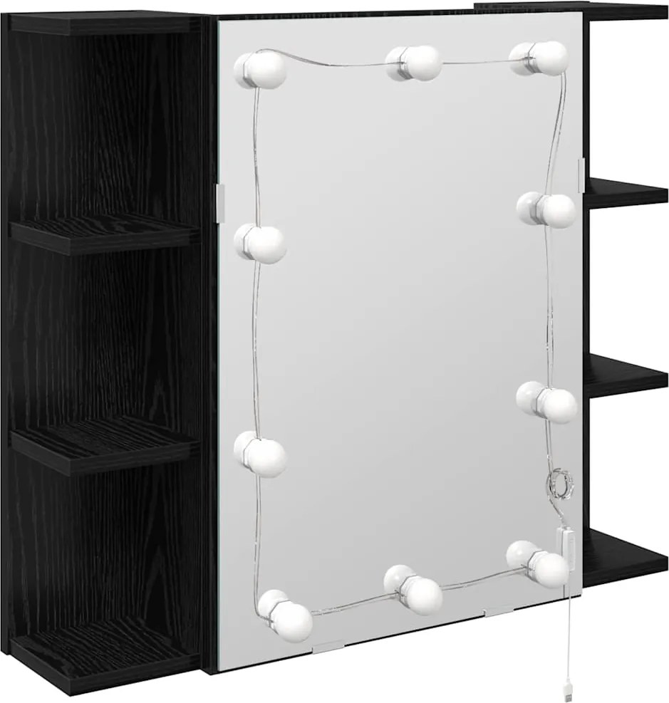 vidaXL Tükörszekrény polcokkal Fekete tölgy 70 x 16,5 x 60 cm Faanyag
