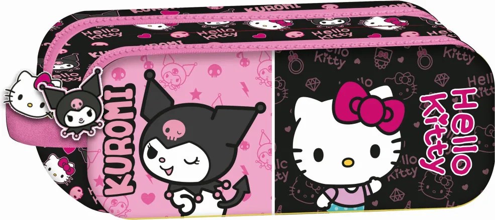 Hello Kitty & Kuromi 2 rekeszes tolltartó 23 cm