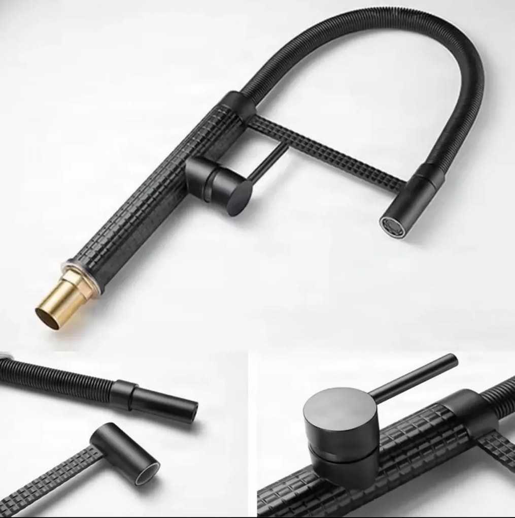 Kihúzható zuhanyfejes ELITE EDITION KS1220 konyhai csaptelep többféle színben, például matt fekete és króm — Arany