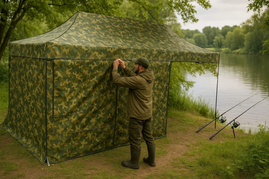 Gyorsan összecsukható sátor 3x6m - alumínium, 1 oldalfal, Terepszínű