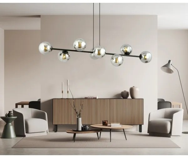 Csillár zsinóron ROSSI 8xE14/10W/230V fekete/szürke