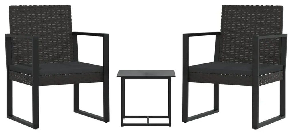 3 részes fekete polyrattan kerti ülőgarnitúra párnákkal