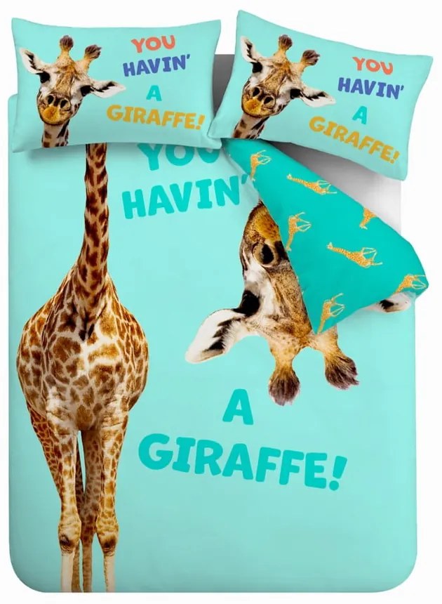 Türkiz kétszemélyes gyerek ágyneműhuzat 200x200 cm Havin A Giraffe – Catherine Lansfield