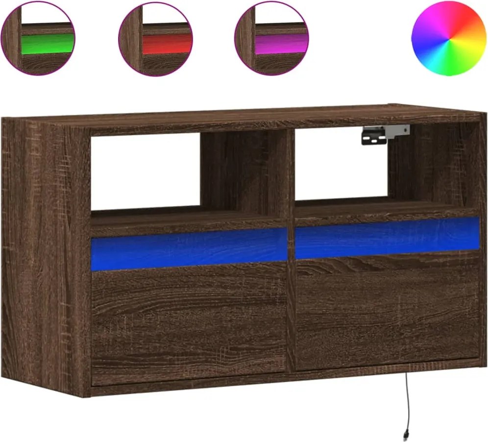 vidaXL barna tölgyszínű fali TV-szekrény LED-del 80 x 31 x 45 cm