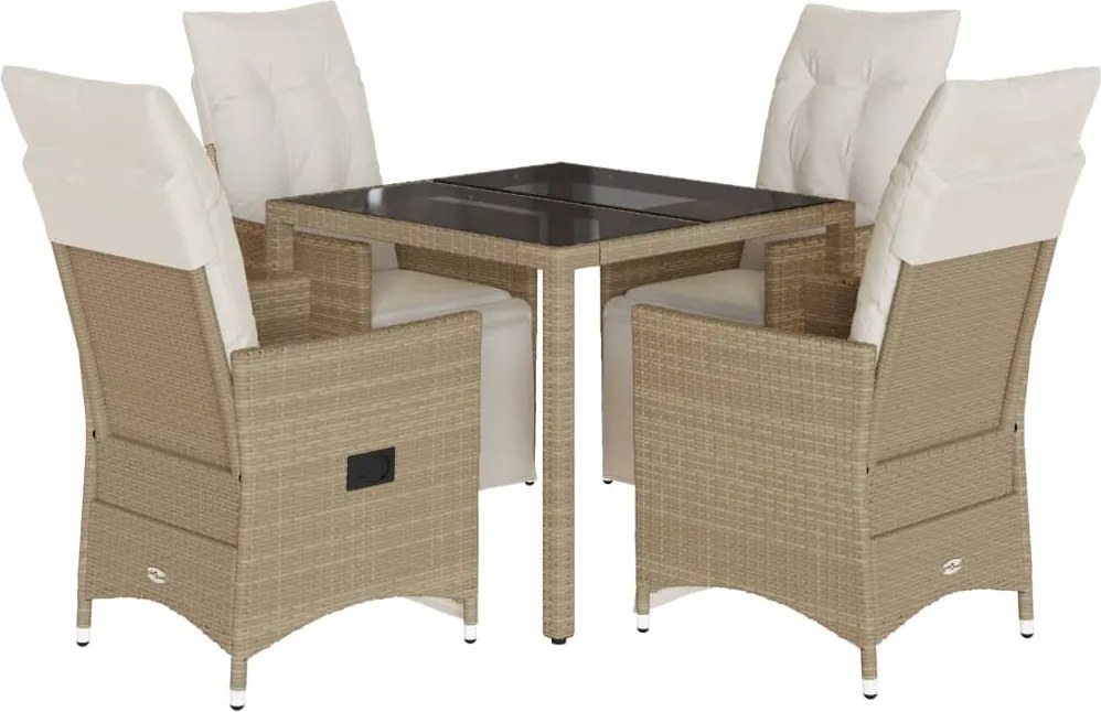 vidaXL 5 részes bézs polyrattan kerti bisztrógarnitúra párnákkal