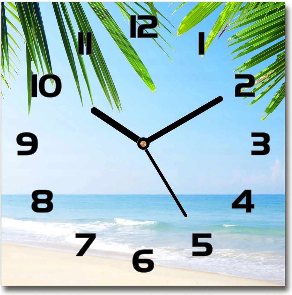 Üveg falióra szögletes Trópusi tengerpart 30x30 cm