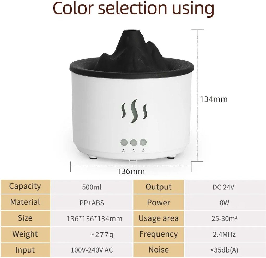 RDF3 aroma diffúzor vulkán formájában - 500 ml - fehér