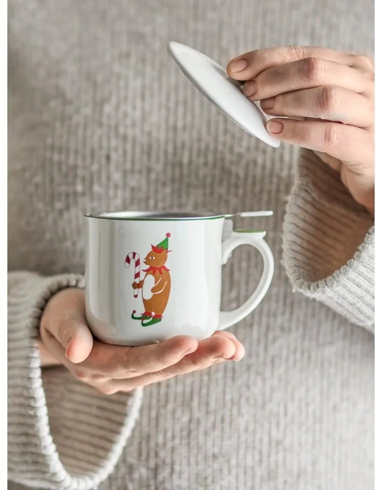 Krémszínű agyagkerámia bögre karácsonyi mintával, szűrővel 300 ml Valentin – Bloomingville