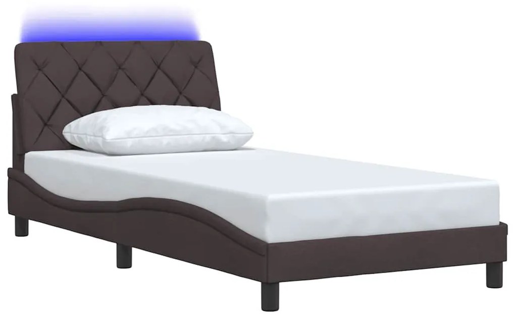 sötétbarna szövet ágykeret LED-ekkel matrac nélkül 100x200 cm