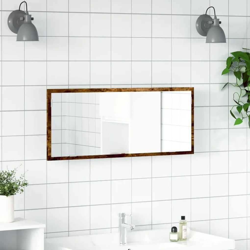 füstös tölgy szerelt fa LED-es fürdőszobatükör 100x8,5x37 cm