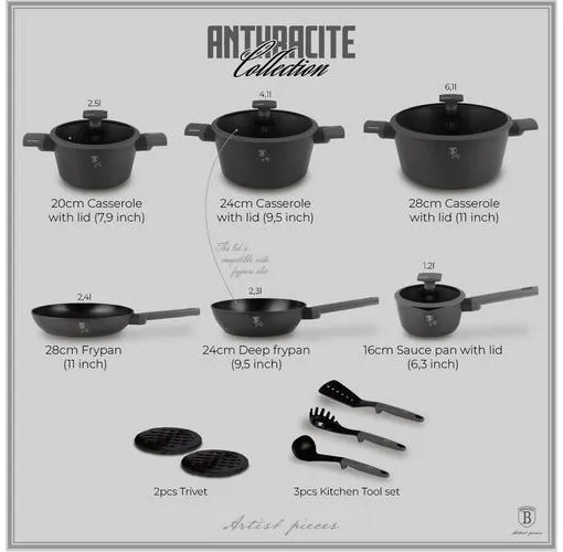 BerlingerHaus 15 részes edénykészlet Anthracite Collection BH/8141NN