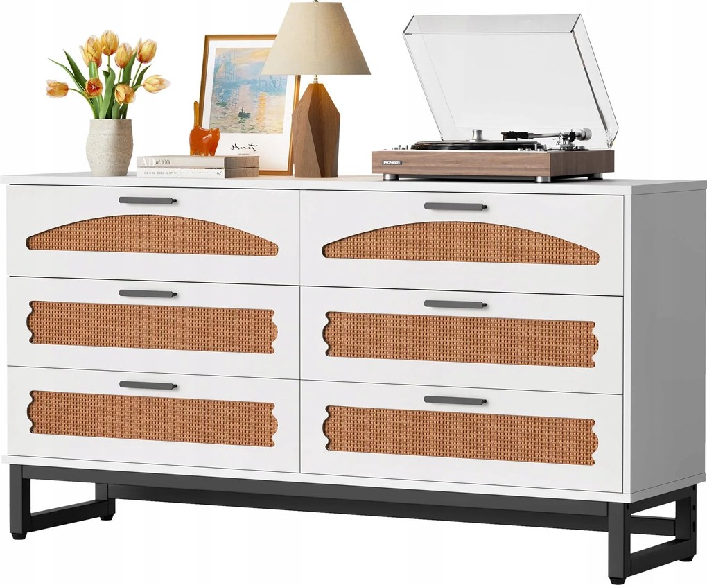 Mericonia komód 6 fiókos fehér rattan modern nappaliba