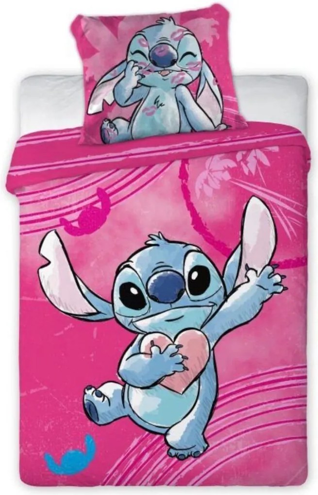Disney Lilo and Stitch gyerek rózsaszín ágyneműhuzat 135x100cm+40x60cm Faro (Kópia)