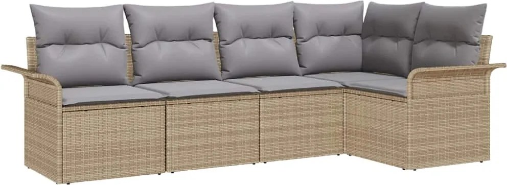 vidaXL Kerti Kanapé Szett párnával tárolóval 5 pcs Bézs Poli rattan