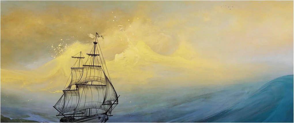 Kép - Egy hajó festménye a tengeren (120x50 cm)