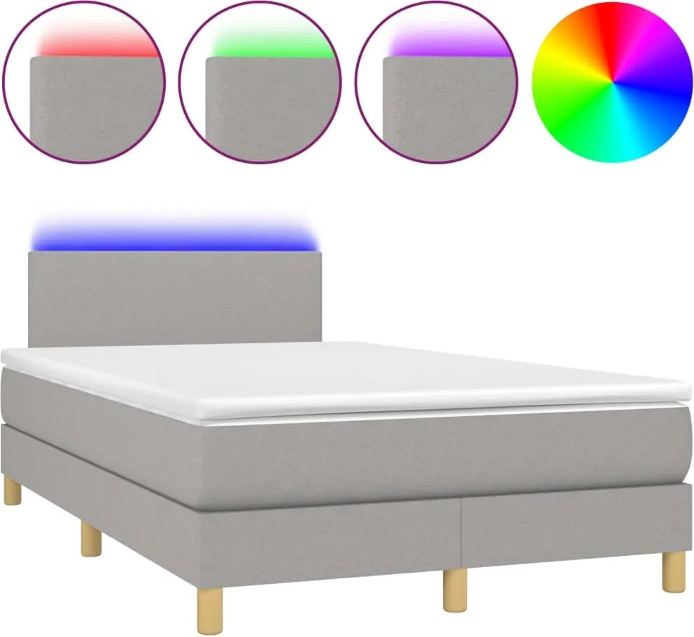 vidaXL világosszürke szövet rugós és LED-es ágy matraccal 120 x 200 cm