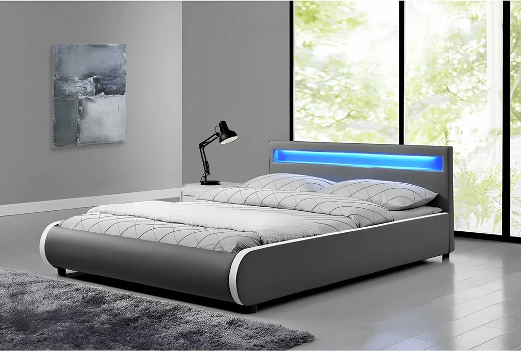 Franciaágy RGB LED világítással, szürke, 160x200, DULCEA