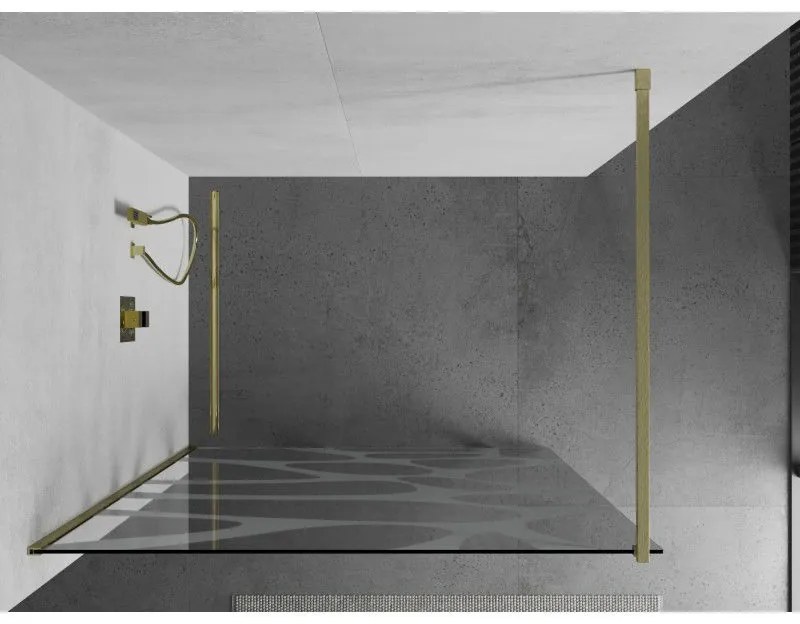 Mexen Kioto, Walk-In zuhany paraván 80 x 200 cm, 8 mm átlátszó üveg fehér mintás, arany matt profil, 800-080-101-55-97