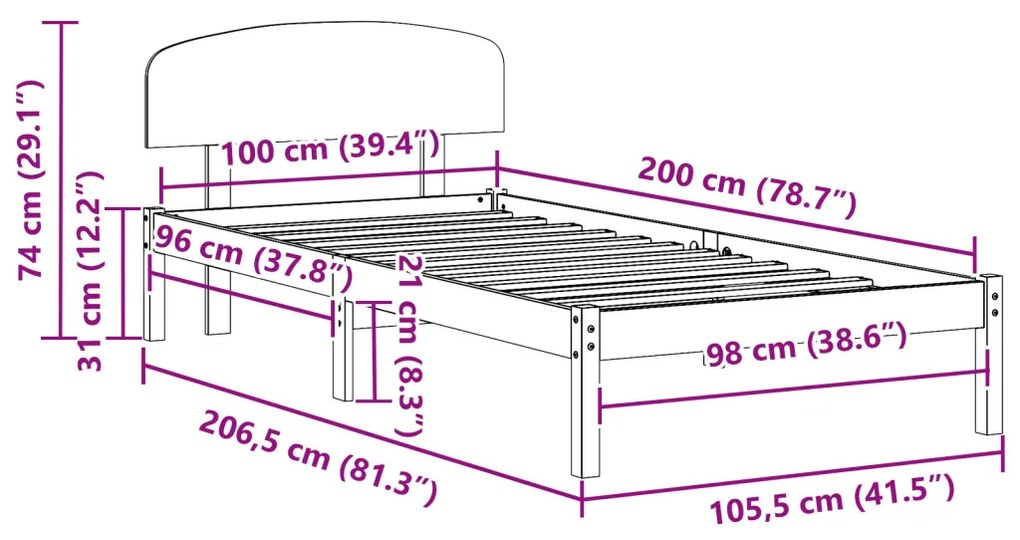 Ágykeret fejtámlával Fehér 100 x 200 cm Tömör fenyőfa