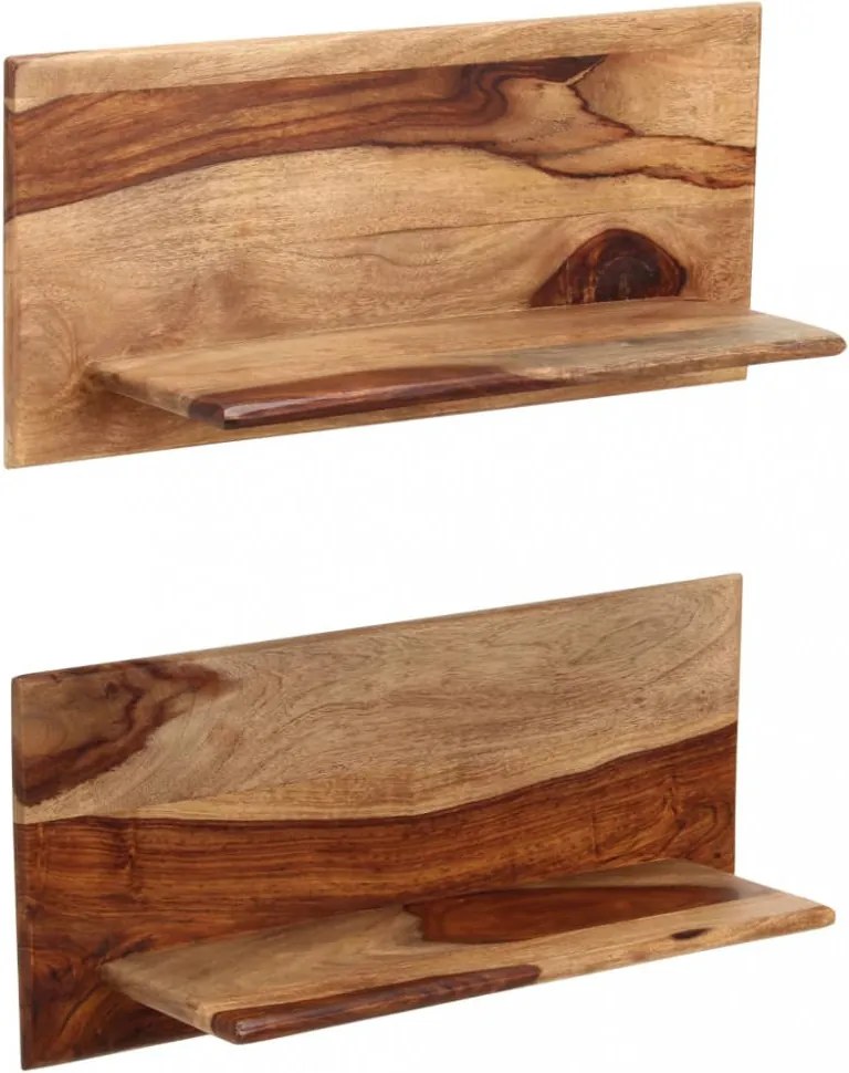 2 db tömör akácfából fali polc 58x26x20 cm
