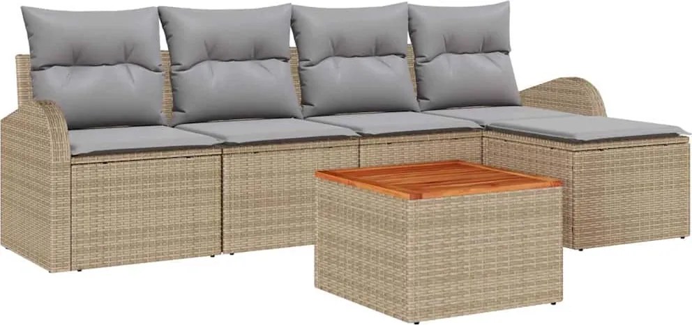 vidaXL Kerti Kanapé Szett 6 pcs Beige és Világosszürke polirattan