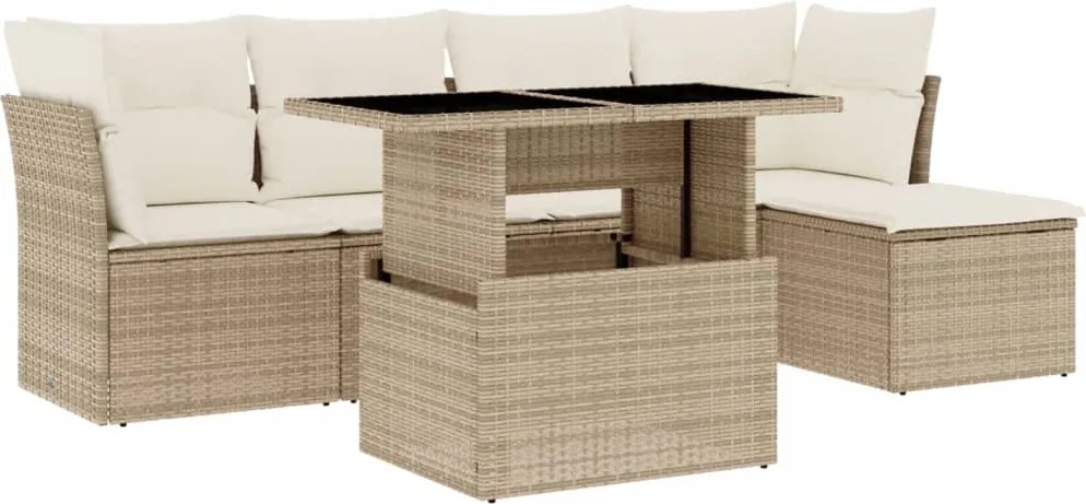 vidaXL 6 részes bézs polyrattan kerti ülőgarnitúra párnával
