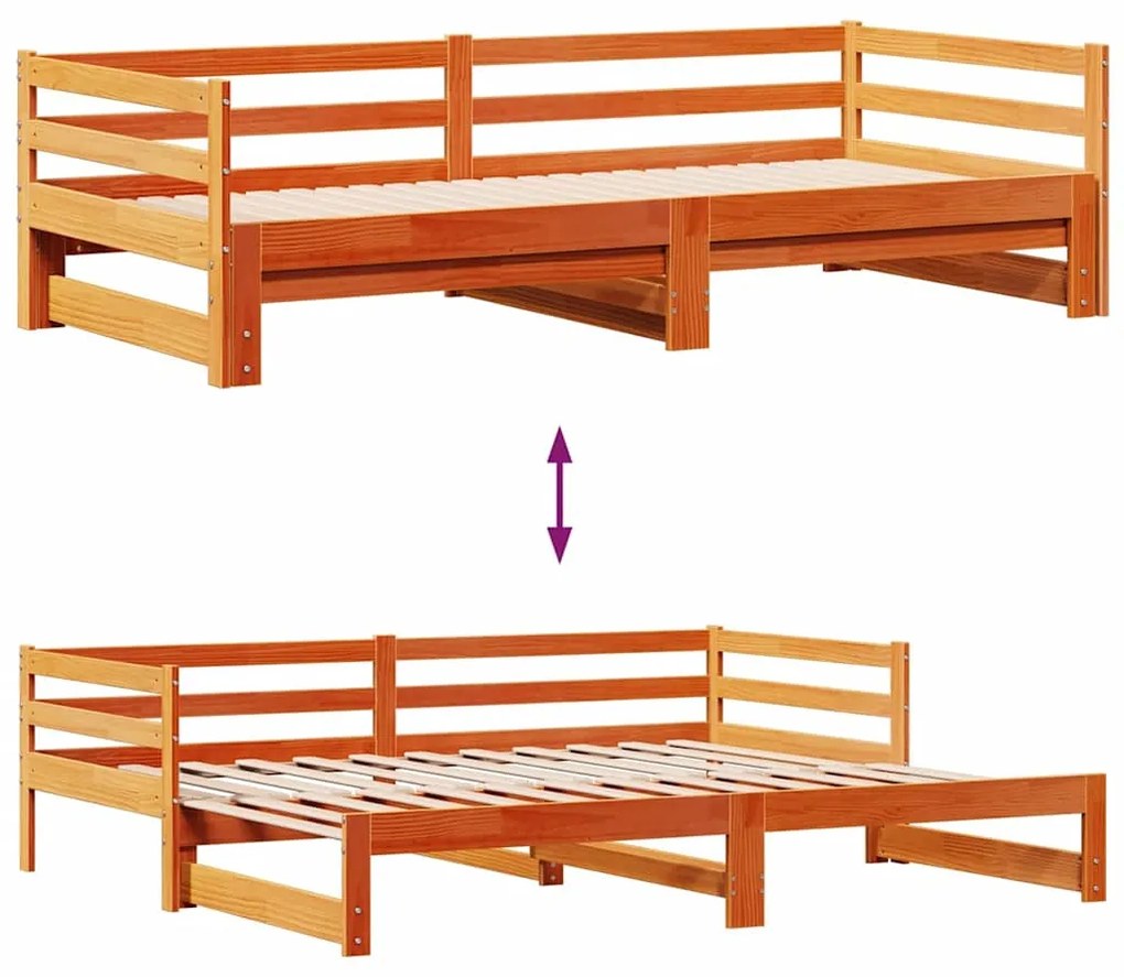 vidaXL viaszbarna tömör fenyőfa kihúzható kanapéágy fiókkal 80x200cm