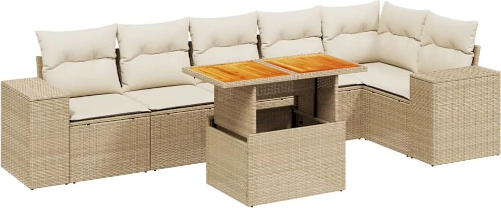 vidaXL 7 részes bézs polyrattan kerti ülőgarnitúra párnákkal