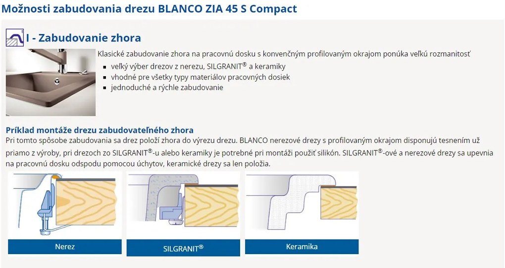 Blanco Zia 45 S Kompakt, szilgránit mosogató 680x500x190 mm, 1 kamrás, antracit, BLA-524721