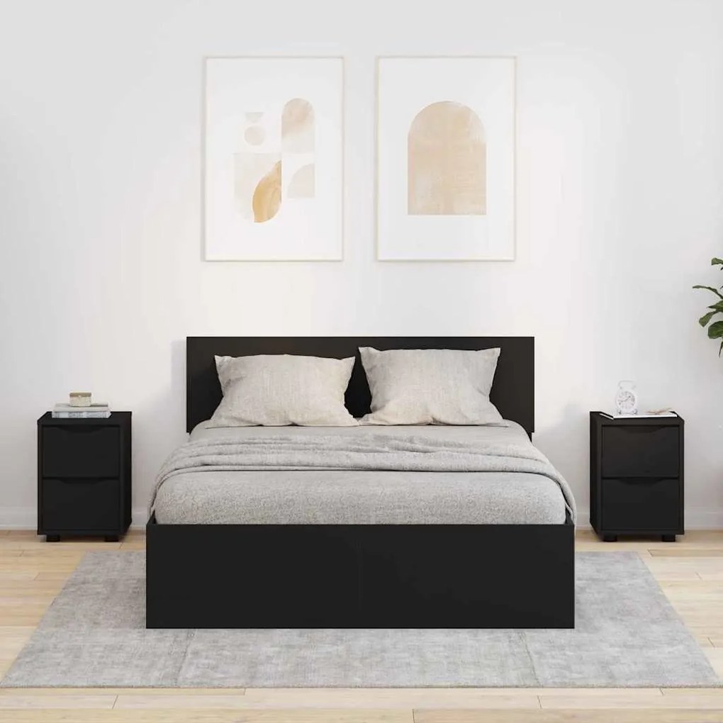 Éjjeliszekrények fiókkal 2 pcs Fekete 30,5 x 30 x 43 cm Faanyag