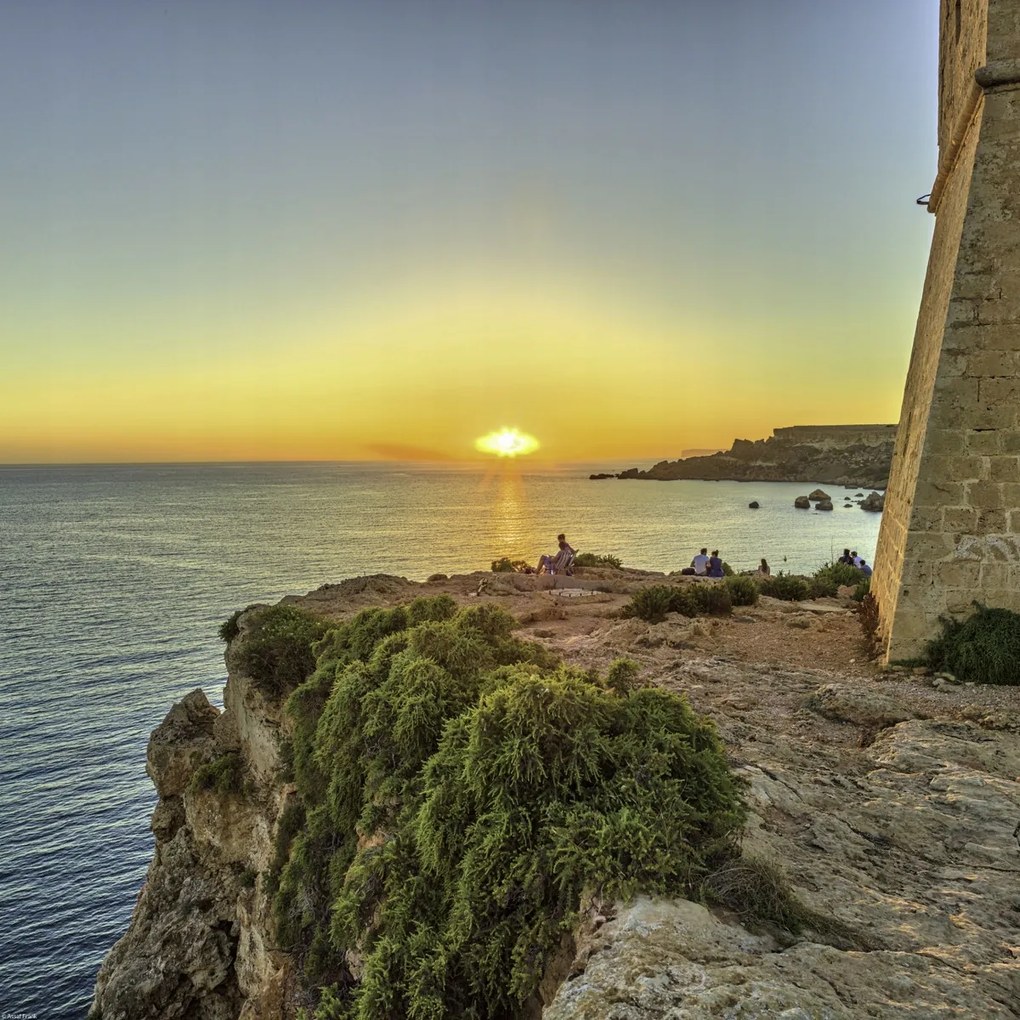 Poszter 50x50cm Ghajn Tuffieha Tower és Golden Bay, Assaf Frank