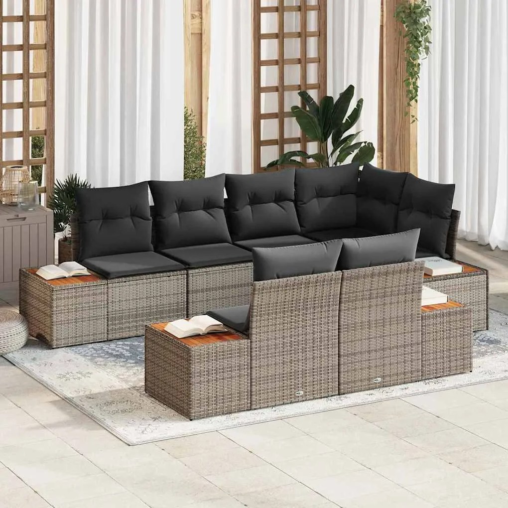 vidaXL Kerti Kanapé Szett párnával tárolóval 7 pcs Szürke Polyrattan