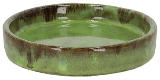 Zománcolt kerámia virágcserép alátét, zöld, 12 cm átmérőjű