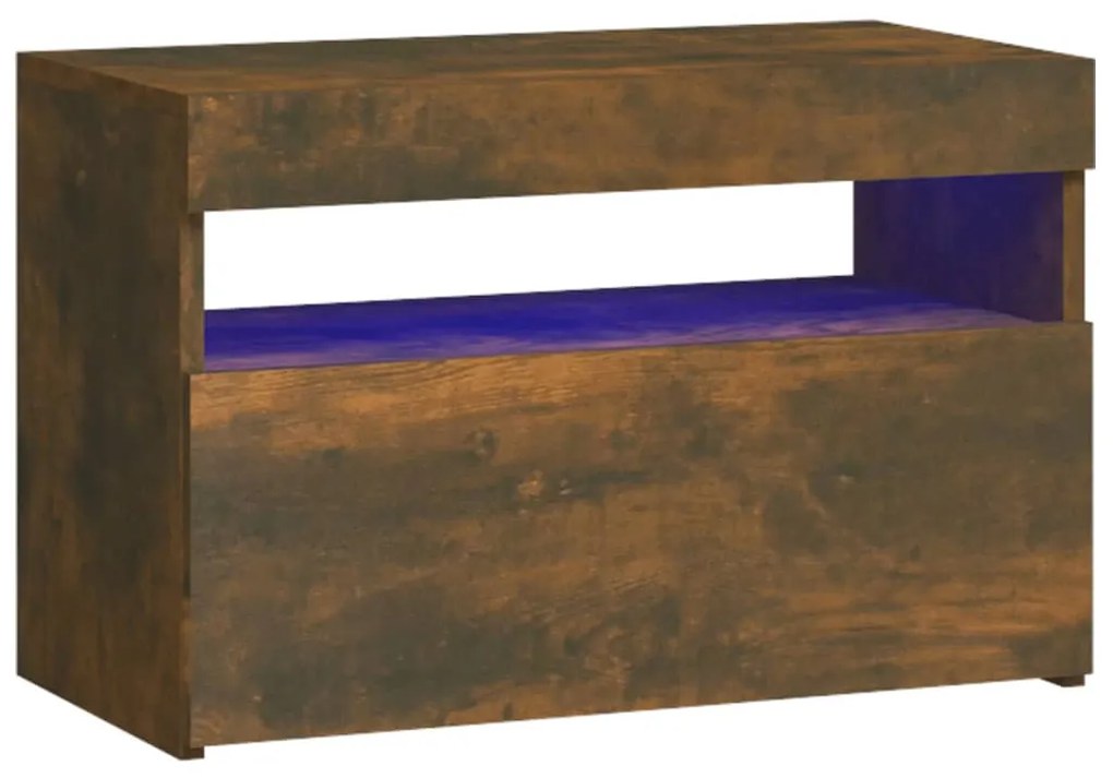 Füstös tölgy színű éjjeliszekrény LED világítással 60x35x40 cm