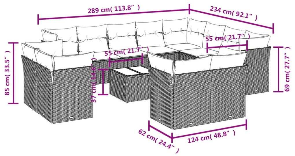 13 részes bézs polyrattan kerti ülőgarnitúra párnákkal