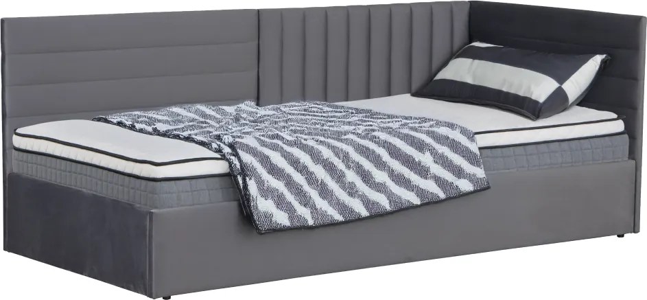 Ágy ágyráccsal, 90x200, szürke Velvet szövet, MEVIA