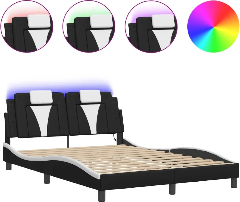 vidaXL fekete és fehér ágykeret Viana LED-ekkel matrac nélkül 120 x 200 cm