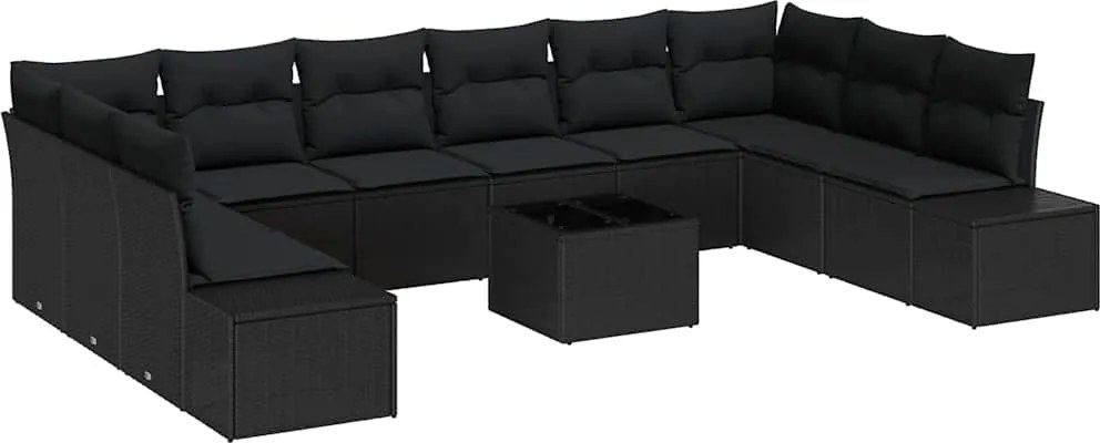 vidaXL Kerti Kanapé Szett párnával 11 pcs Fekete polirattan