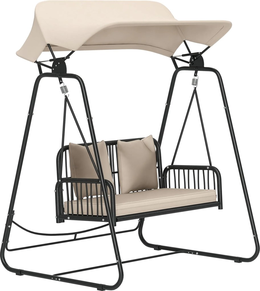 Outsunny Rattan Hollywood Hinta 2-Személyes Kerti Hinta Állítható Napernyő Párnákkal - Maximum 240 kg Teherbírású Hinta Pad 149 x 121 x 180 cm Khaki |